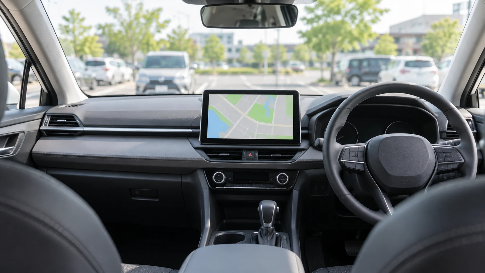 駐車中の車のダッシュボードに取り付けたフローティング型のディスプレイオーディオ｜メカピック