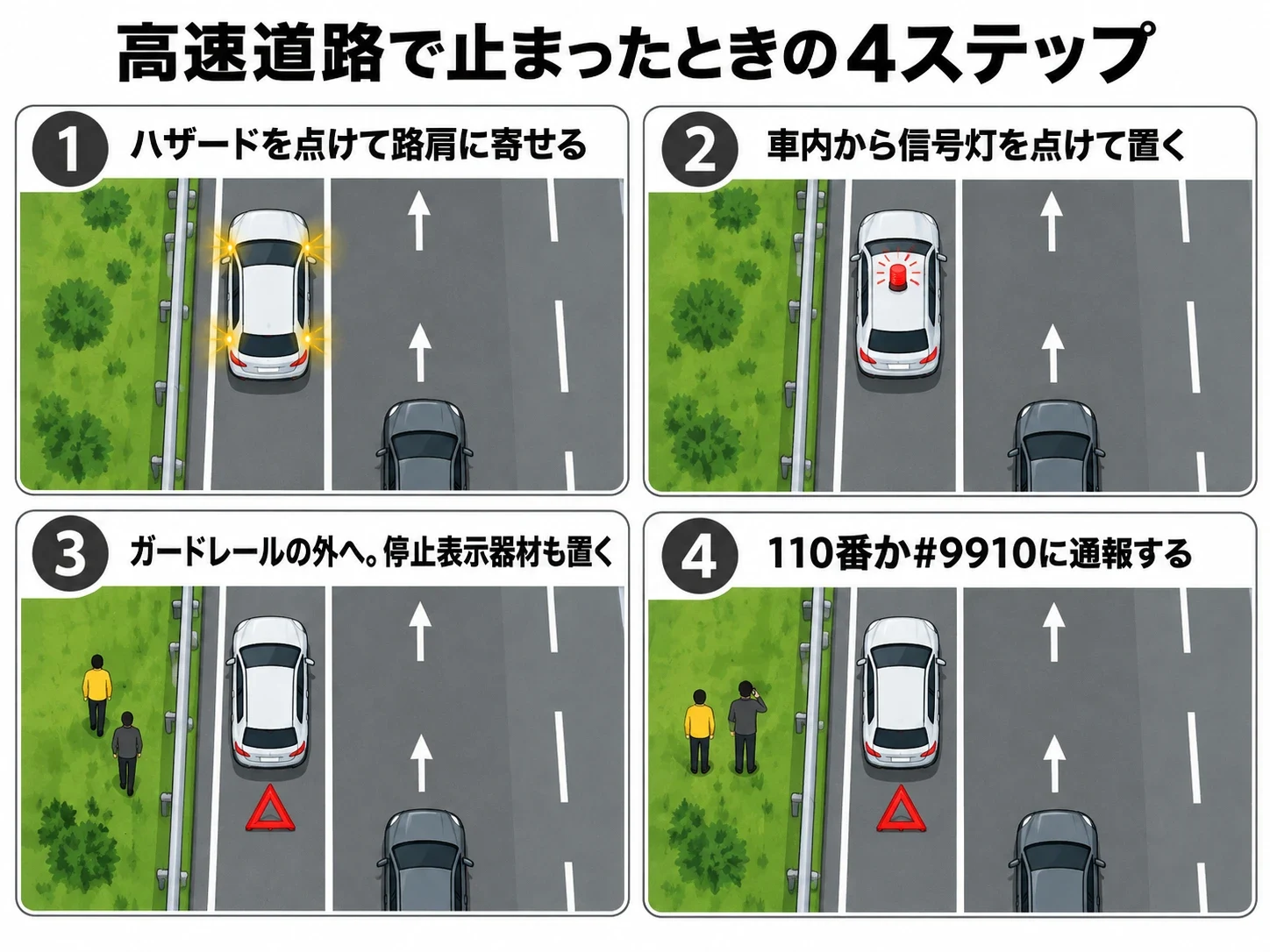 高速道路で故障・事故で止まったときの4ステップの図解｜メカピック