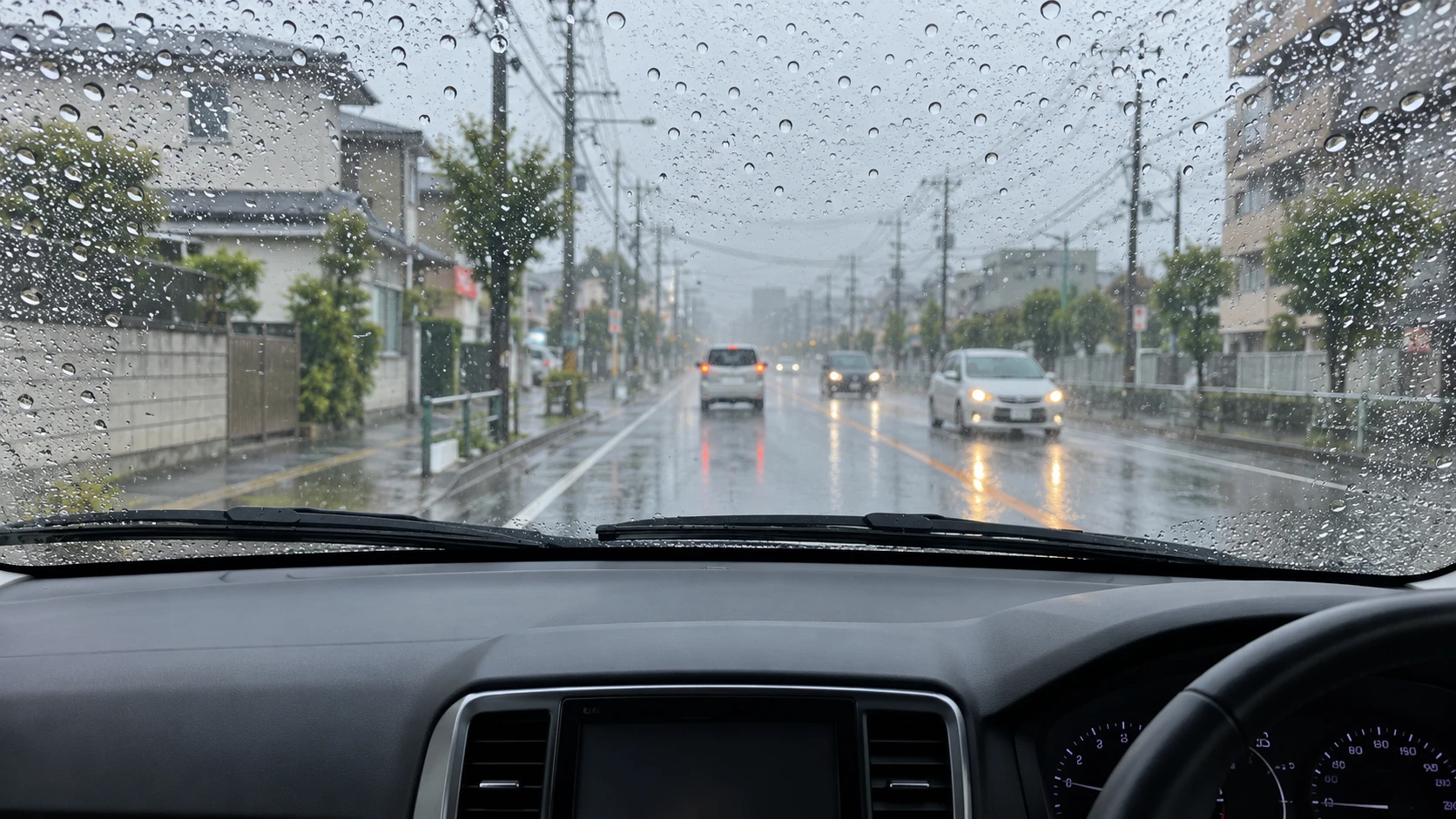 雨の日に車内から見たフロントガラスとワイパー｜メカピック
